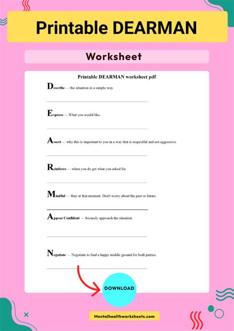 Printable DEARMAN Worksheet Pdf Mental Health Worksheets DBT Worksheets