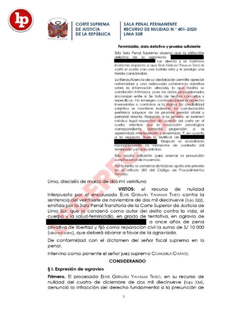 Recurso Nulidad 401 2020 Lima Sur Lpderecho Pdf