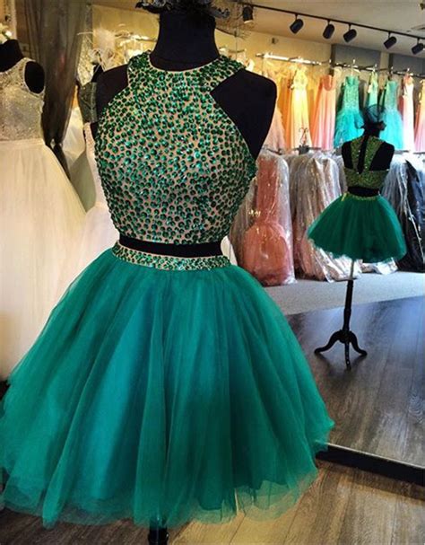 Gorgeous Beaded Top Short Two Piece Homecoming Dress Elegant Prom