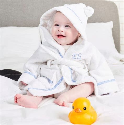 Personalised Baby Boy Bath Robe White Cotton Towelling Robe | Etsy