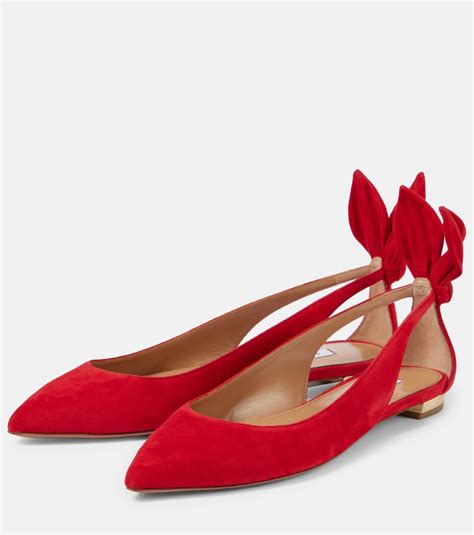 Bow Tie Suede Ballet Flats In Red Aquazzura Mytheresa