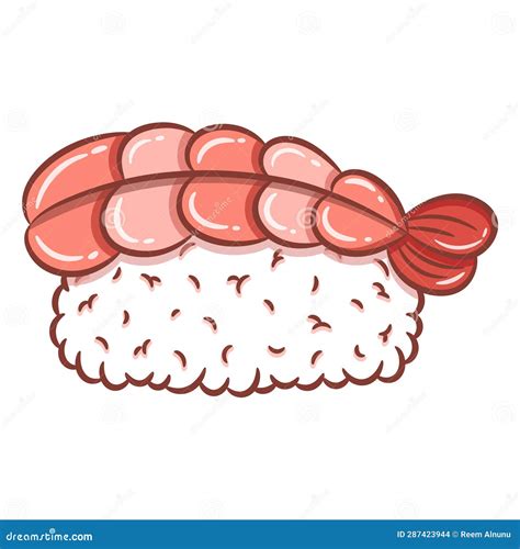 Japanese Sushi Rice With Shrimp Cute Drawing Vector Illustration