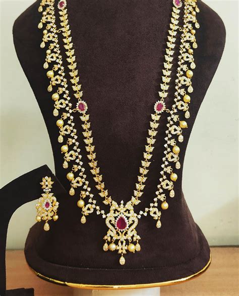 One Gram Gold Long Haram Designs With Cz Ruby Stone Model Long Necklace