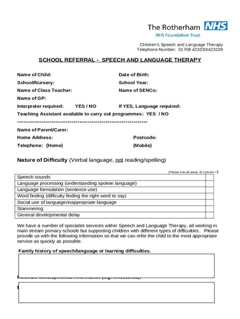 Parent Carer Consent For Speech Language Therapy Doc Template