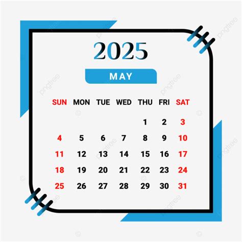 2025 May Month Calendar With Black And Skyblue Vector Monthly Calendar