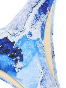 ZAFUL Knotted High Leg Abstract Printed Cheeky Bikini Swimwear In BLUE