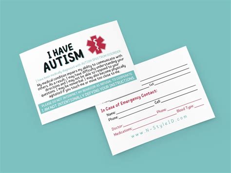 Autism Card Autism Id Card Autism Medical Card Autistic Alert Card