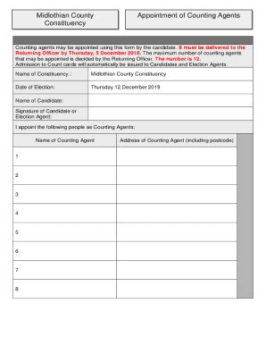 Fillable Online Appointment Of Counting Agents And Candidate S Guest