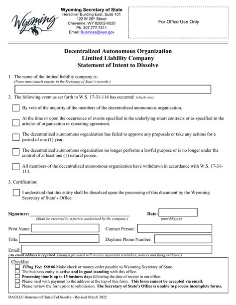 Wyoming Decentralized Autonomous Organization Limited Liability Company