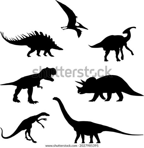 Set 7 Silhouettes Dinosaurs Collection Jurassic Stock Vector Royalty