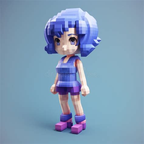 Playful Character Design: a Voxel Art Girl in Blue Stock Illustration ...