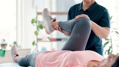 Women Physiotherapy And Leg Consultation For Stretching Muscle As