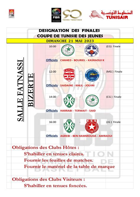 Désignation des Arbitres des Finales de la Coupe de Tunisie des Jeunes