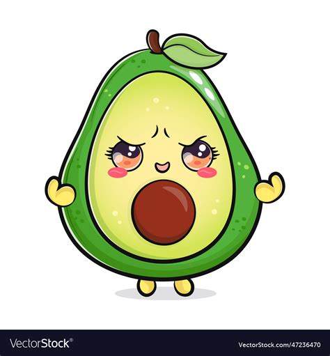 Cute Funny Avocado Strong Hand Drawn Cartoon Vector Image