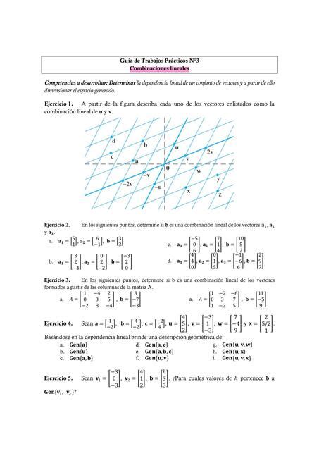 Combinaciones Lineales Gu A Tp Lgebra Lineal Jazmine Nikkinen