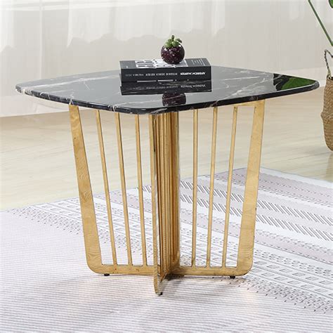 Fastro Black Marble Side Table With Gold Stainless Steel Legs FiF