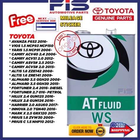 FIS Gear Box Fluid Toyota ATF WS Auto Transmission Oil 4Liter 08886