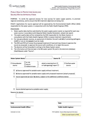 Fillable Online Northernhealth PHP Guideline Source Water Approval