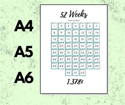 52 Weeks Challenge Tracker Sparziele Und Erfolge Visualisieren Etsy