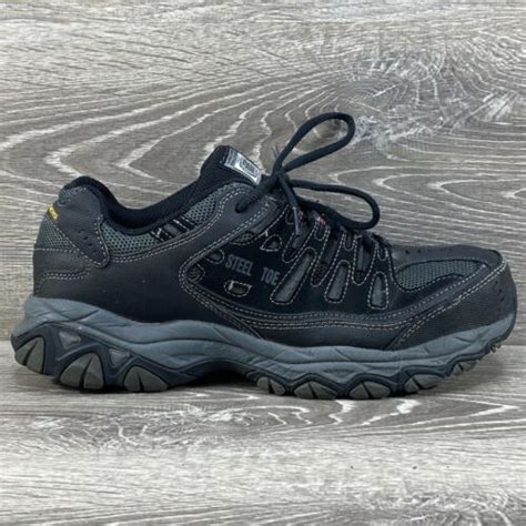 Skechers Mens Work Shoes Black Leather Cankton Sneake Gem