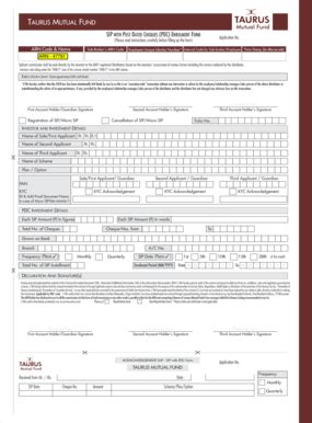 Fillable Online Taurus Mutual Fund Sip With Post Dated Cheques Pdc