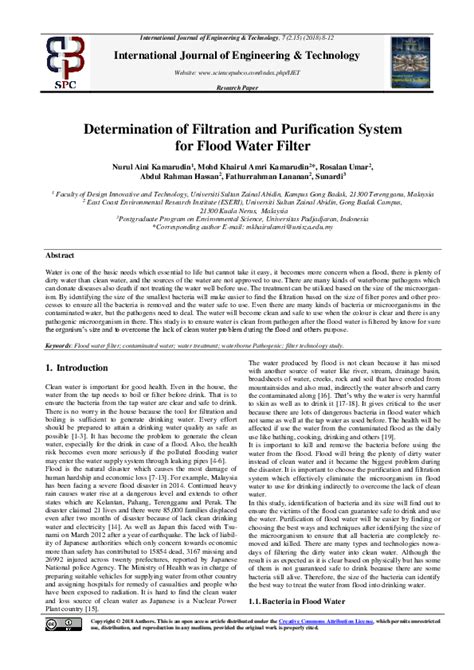 Pdf Determination Of Filtration And Purification System For Flood