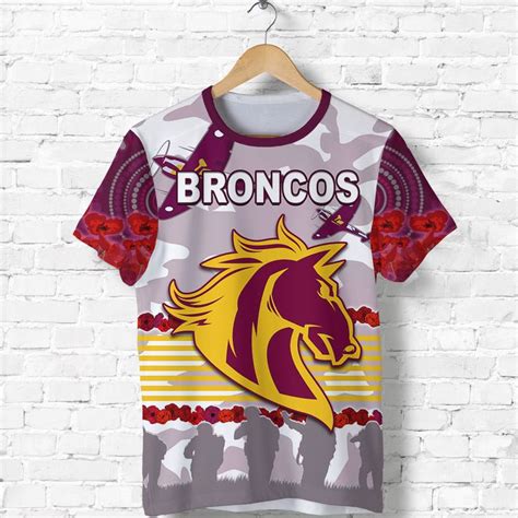 AIO Pride Broncos Anzac Day T Shirt Aboriginal Lest We Forget Ver 02