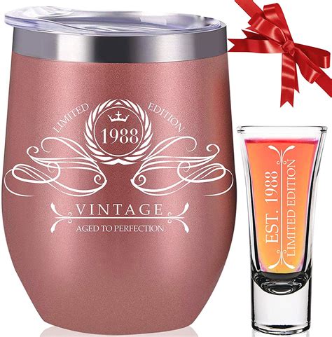 Vintage 1988 Aged To Perfection Stainless Steel Insulated 35th Wine Tumbler Shot Glass With