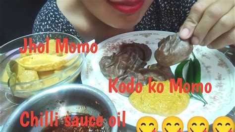 ASMR Eating Two Types Of Momo Chicken Jhol Momo Kodo Ko Momo Spicy