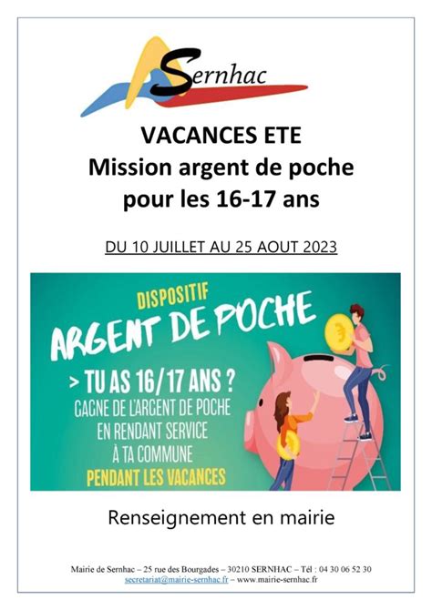 Mission Argent De Poche Vacances D T Mairie De Sernhac