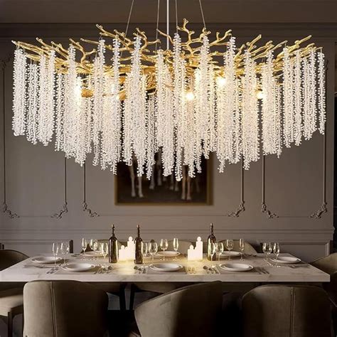 LIZZTREE Modern Crystal Tree Branch Chandelier Small Gold Linear Round