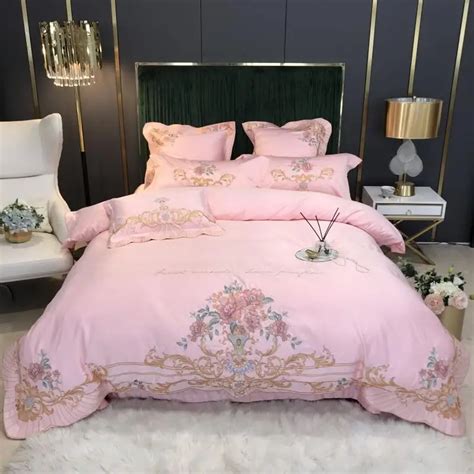 Juego de cama de princesa con bordado de flores funda de edredón doble