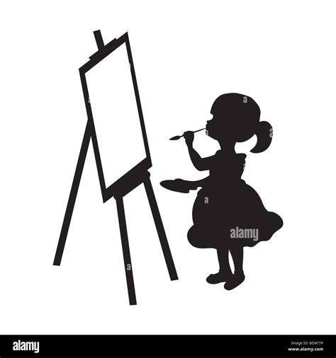 Silhouette Girl Artist Paints On Canvas Stock Vector Image And Art Alamy