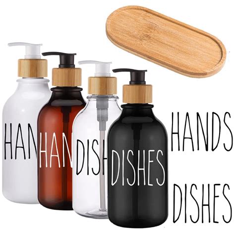 Bamboo Hand Soap Bottles Empty Refillable Pump Dispenser Bottle With