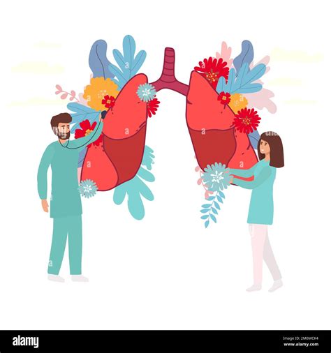 Pulmonology Vector Illustration Flat Tiny Lungs Healthcare Persons