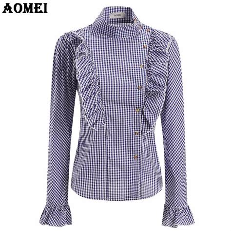 Plus Size In Plaid Blouse Retro Checkered Modest Tops Women Long Sleeve