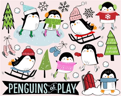 Penguin Clipart, Ice Skating Clipart, Sled Clipart, Snow Clip Art ...