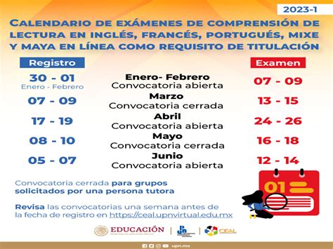 Presentaci N Calendario De Exa Comprensi N Lectora Unidad Norte