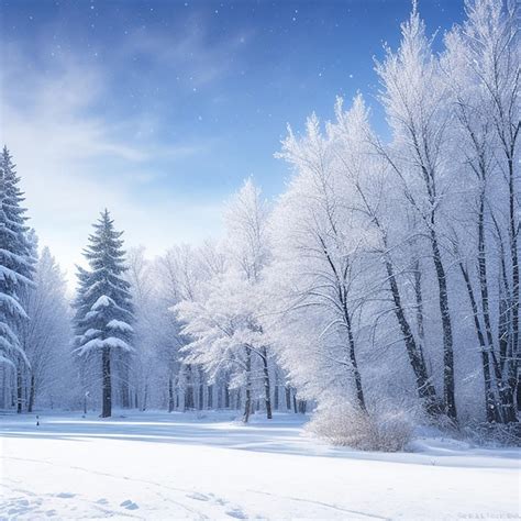 Premium AI Image Tranquil Winter Forest Snow Covered Tree Generated By AI