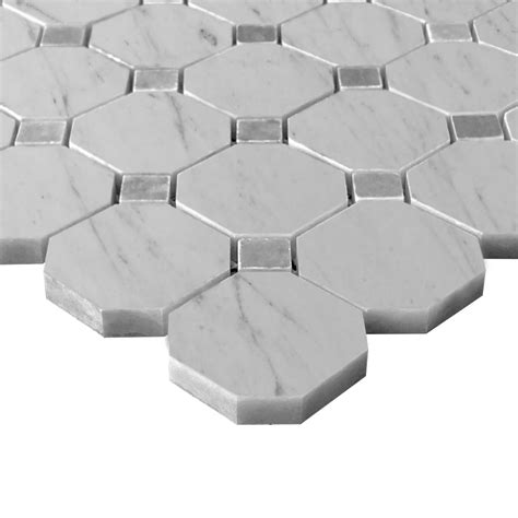 Carrara Marble Octagon Mosaic Tile With Bardiglio