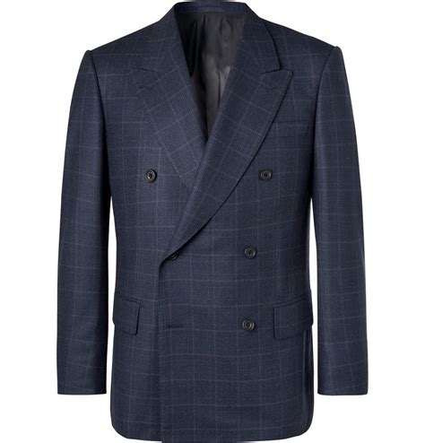 Kingsman Navy Double Breasted Prince Of Wales Checked Wool Suit