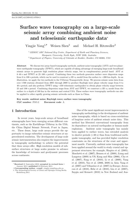 Pdf Surface Wave Tomography On A Large Scale Seismic Array Combining Ambient Noise And