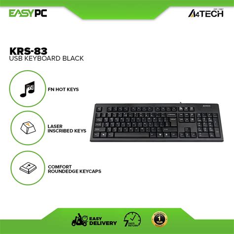 EasyPC A4Tech KRS 83 Usb Keyboard Black Basic Keyboards For Pc