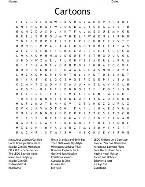 Cartoon Word Search Puzzles