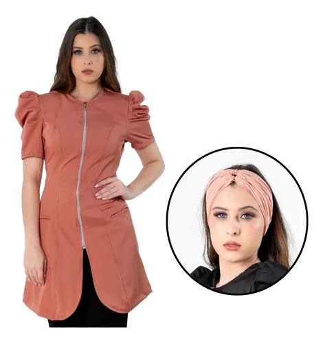 Jaleco Acinturado Manga Curta Princesa Nude Turbante Parcelamento Sem Juros