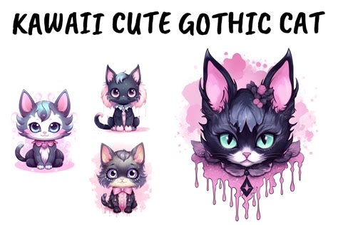 Kawaii Cute Gothic Cat Afbeelding Door Unlimited Art Creative Fabrica