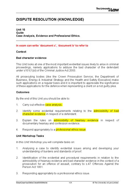 Dispute resolution ws 15 - DISPUTE RESOLUTION (KNOWLEDGE) Unit 15 Guide