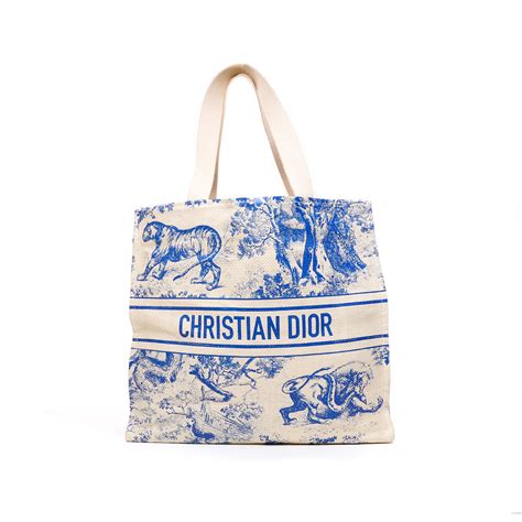 Tote Bag Dior Raphia Beige Et Bleu