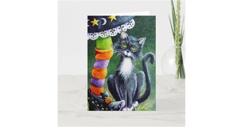 Halloween Tuxedo Cat And Witch Watercolor Art Card Zazzle