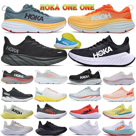 Hoka One One Running Shoes Bondi Clifton 8 Goblin Blue Amber Yellow Black Floral Carbon X 2